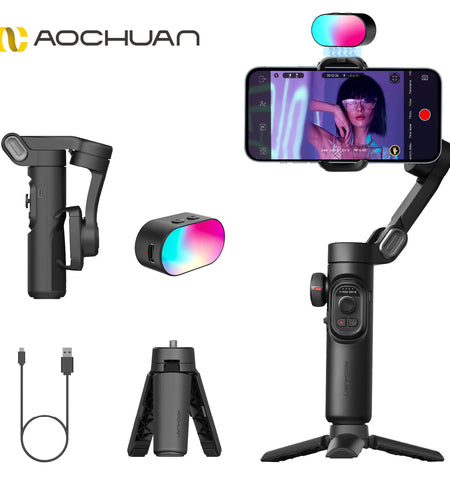 Smart XE Kit Gimbal Stabilizer for Smartphone Iphone Video Recording Magnetic Fill Light 3-Axis Foldable Android Gimble