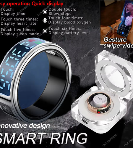 2025 Smart Ring LED Touch Display Screen Gesture Swipe Video Heart Rate Health Monitoring 5ATM Waterproof Smart Rings Men Women