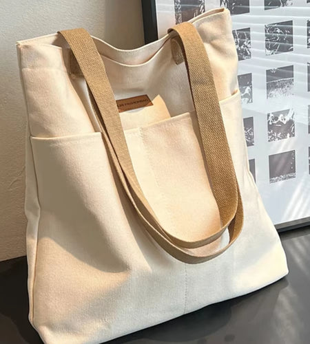 1Pc Women'S Tote Bag Canvas Sewing Thread Large Capacity Advanced Sense Handbag Convenient Practical Female'S Commuter Bag